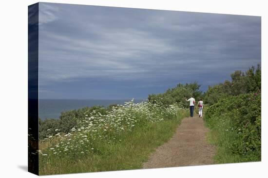 Hiking Trail on the Flower Covered Steep Bank with a View to the Baltic Sea-Uwe Steffens-Stretched Canvas
