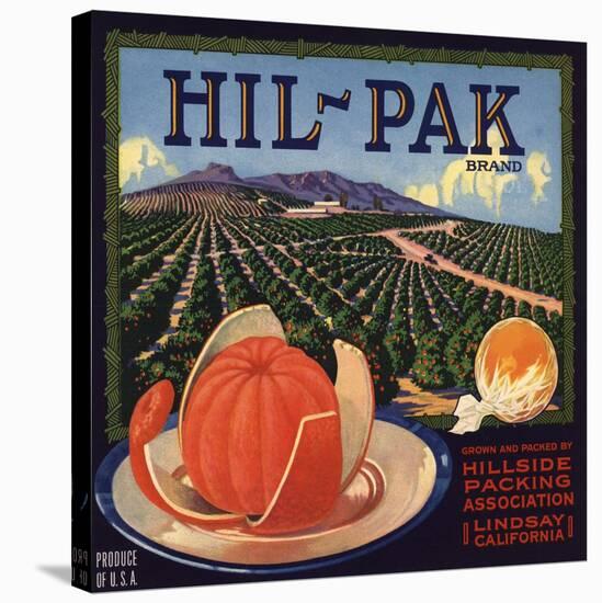 Hil Pak Brand - Lindsay, California - Citrus Crate Label-Lantern Press-Stretched Canvas