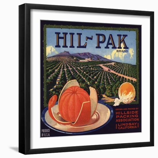 Hil Pak Brand - Lindsay, California - Citrus Crate Label-Lantern Press-Framed Art Print