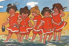 Girls Padding in the Sea-Hilda Dix Sandford-Mounted Art Print