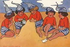 Girls Padding in the Sea-Hilda Dix Sandford-Framed Art Print
