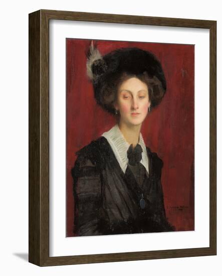 Hilda in a Black Hat, 1909 (Oil on Canvas)-George Spencer Watson-Framed Giclee Print