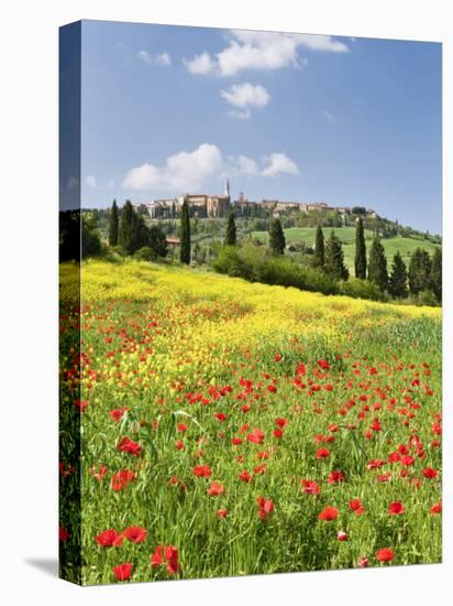 Hill Town Pienza and Field of Poppies, Tuscany, Italy-Nadia Isakova-Stretched Canvas
