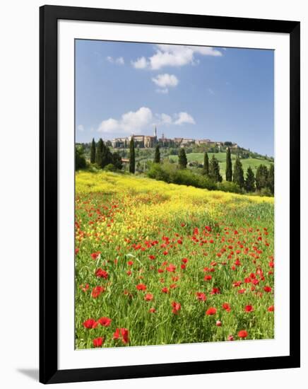 Hill Town Pienza and Field of Poppies, Tuscany, Italy-Nadia Isakova-Framed Photographic Print