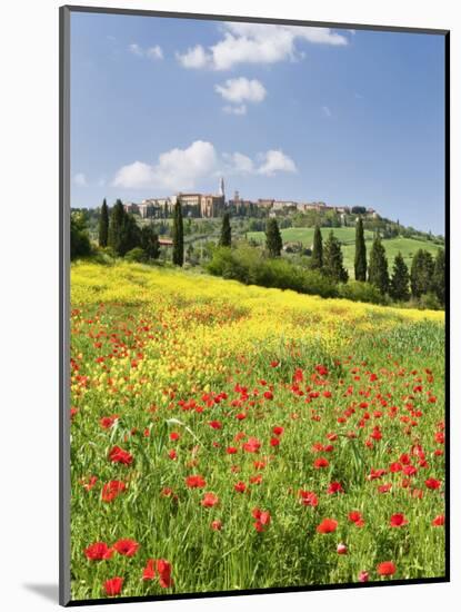 Hill Town Pienza and Field of Poppies, Tuscany, Italy-Nadia Isakova-Mounted Photographic Print