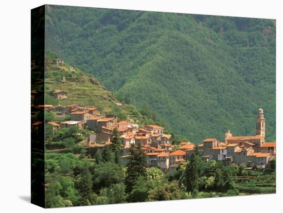 Hill Town View, Molini di Triora, Riviera di Ponente, Liguria, Italy-Walter Bibikow-Stretched Canvas