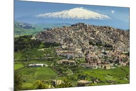 Hill Town with Backdrop of Snowy Volcano Mount Etna, Gangi, Palermo Province-Rob Francis-Mounted Photographic Print