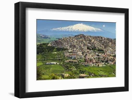 Hill Town with Backdrop of Snowy Volcano Mount Etna, Gangi, Palermo Province-Rob Francis-Framed Photographic Print