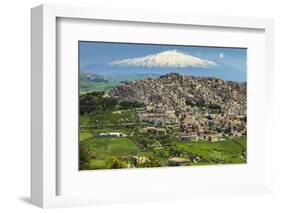 Hill Town with Backdrop of Snowy Volcano Mount Etna, Gangi, Palermo Province-Rob Francis-Framed Photographic Print