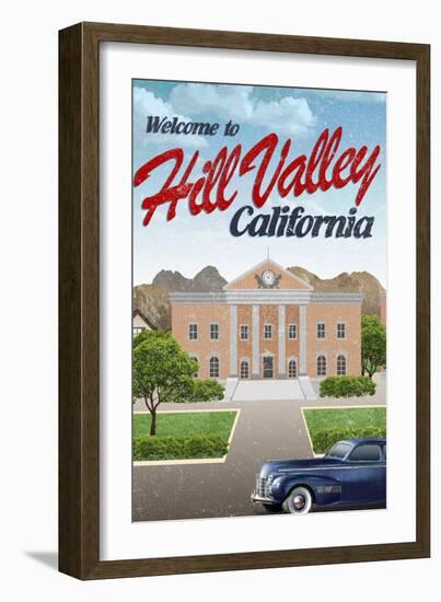 Hill Valley California Retro Travel Poster-null-Framed Art Print