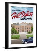 Hill Valley California Retro Travel Poster-null-Framed Art Print