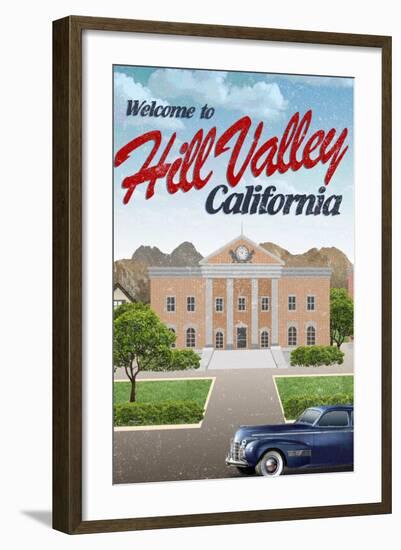 Hill Valley California Retro Travel Poster-null-Framed Art Print