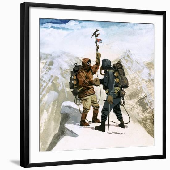 Hillary and Tensing Reach the Summit of Mount Everest-Ferdinando Tacconi-Framed Giclee Print