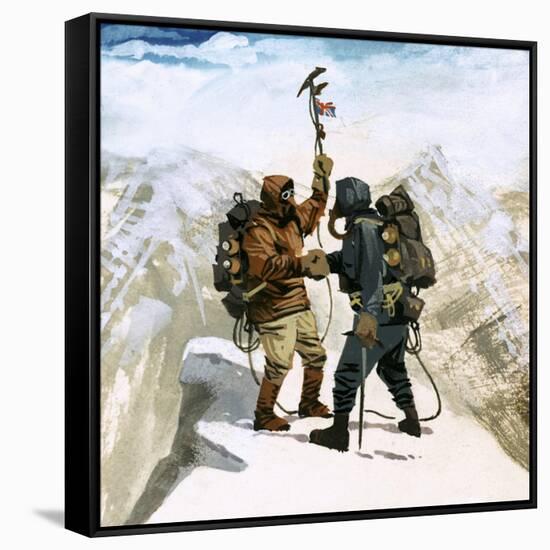 Hillary and Tensing Reach the Summit of Mount Everest-Ferdinando Tacconi-Framed Stretched Canvas