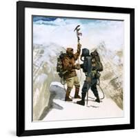 Hillary and Tensing Reach the Summit of Mount Everest-Ferdinando Tacconi-Framed Giclee Print