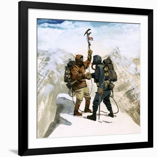 Hillary and Tensing Reach the Summit of Mount Everest-Ferdinando Tacconi-Framed Giclee Print