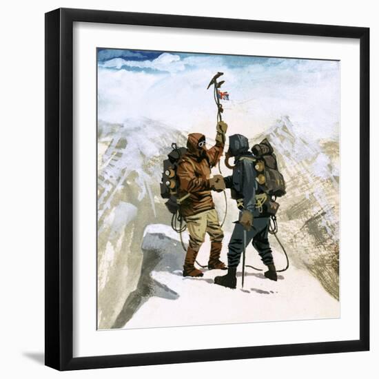 Hillary and Tensing Reach the Summit of Mount Everest-Ferdinando Tacconi-Framed Giclee Print