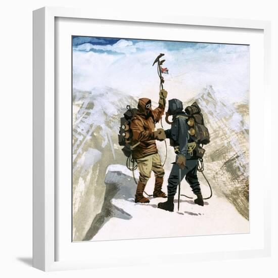 Hillary and Tensing Reach the Summit of Mount Everest-Ferdinando Tacconi-Framed Giclee Print