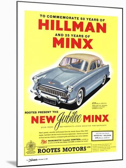 Hillman, Jubilee Edition Hillman Minx Cars, UK, 1950-null-Mounted Giclee Print