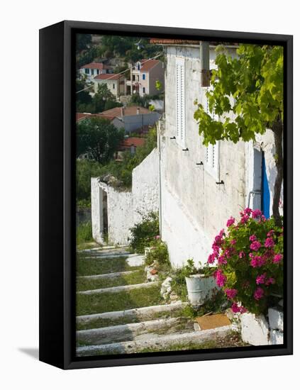 Hillside Vacation Villa Detail, Assos, Kefalonia, Ionian Islands, Greece-Walter Bibikow-Framed Stretched Canvas