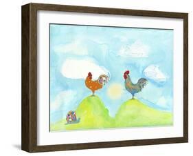 Hilltop Roosters-Ingrid Blixt-Framed Art Print