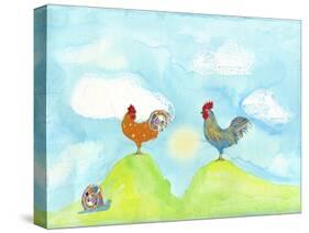 Hilltop Roosters-Ingrid Blixt-Stretched Canvas