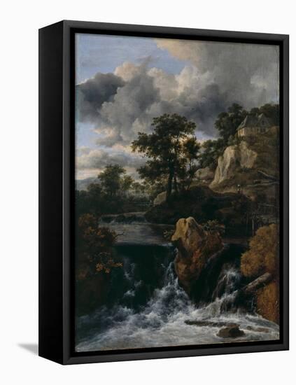 Hilly Landscape with a Waterfall-Jacob Isaacksz Van Ruisdael-Framed Stretched Canvas