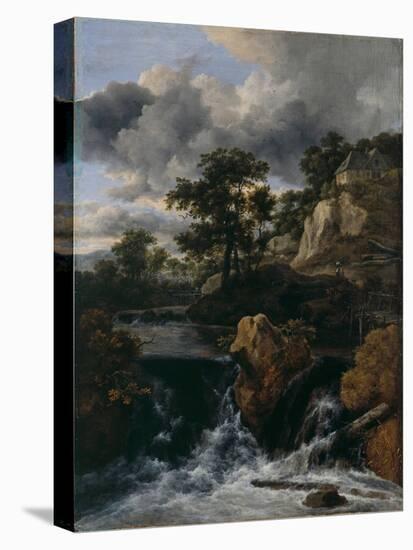 Hilly Landscape with a Waterfall-Jacob Isaacksz Van Ruisdael-Stretched Canvas