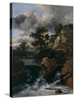 Hilly Landscape with a Waterfall-Jacob Isaacksz Van Ruisdael-Stretched Canvas