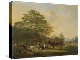 Hilly Landscape with Shepherd, Drover and Cattle-Pieter Gerardus van Os-Stretched Canvas