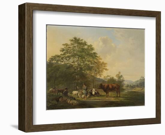 Hilly Landscape with Shepherd, Drover and Cattle-Pieter Gerardus van Os-Framed Art Print