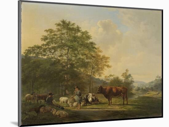 Hilly Landscape with Shepherd, Drover and Cattle-Pieter Gerardus van Os-Mounted Art Print