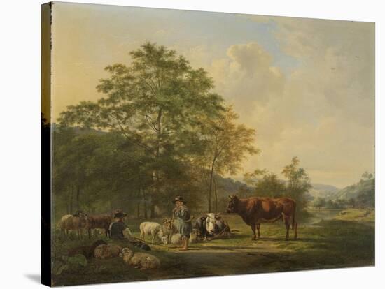 Hilly Landscape with Shepherd, Drover and Cattle-Pieter Gerardus van Os-Stretched Canvas