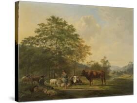 Hilly Landscape with Shepherd, Drover and Cattle-Pieter Gerardus van Os-Stretched Canvas