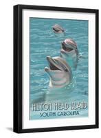 Hilton Head Island, South Carolina - Dolphins-Lantern Press-Framed Art Print