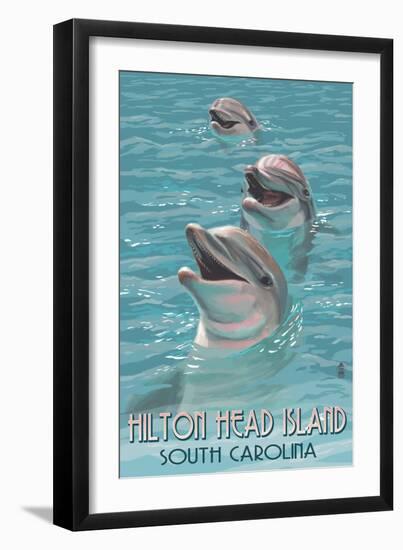 Hilton Head Island, South Carolina - Dolphins-Lantern Press-Framed Art Print