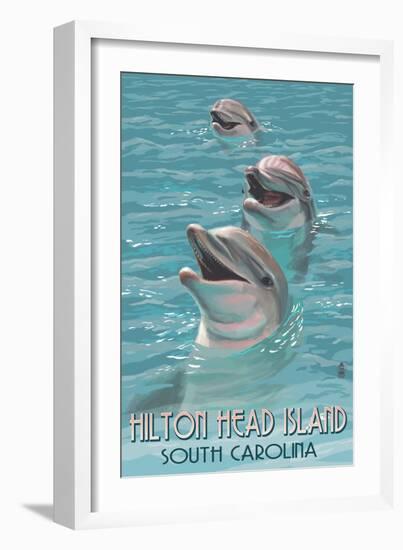 Hilton Head Island, South Carolina - Dolphins-Lantern Press-Framed Art Print