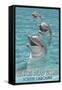 Hilton Head Island, South Carolina - Dolphins-Lantern Press-Framed Stretched Canvas