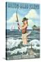 Hilton Head Island, South Carolina - Pinup Surfer Fishing-Lantern Press-Stretched Canvas