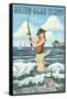 Hilton Head Island, South Carolina - Pinup Surfer Fishing-Lantern Press-Framed Stretched Canvas