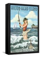 Hilton Head Island, South Carolina - Pinup Surfer Fishing-Lantern Press-Framed Stretched Canvas