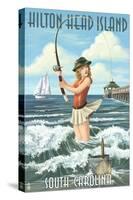 Hilton Head Island, South Carolina - Pinup Surfer Fishing-Lantern Press-Stretched Canvas