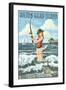 Hilton Head Island, South Carolina - Pinup Surfer Fishing-Lantern Press-Framed Art Print