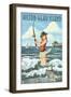 Hilton Head Island, South Carolina - Pinup Surfer Fishing-Lantern Press-Framed Art Print