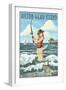 Hilton Head Island, South Carolina - Pinup Surfer Fishing-Lantern Press-Framed Art Print