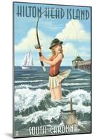 Hilton Head Island, South Carolina - Pinup Surfer Fishing-Lantern Press-Mounted Art Print