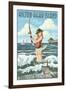 Hilton Head Island, South Carolina - Pinup Surfer Fishing-Lantern Press-Framed Art Print