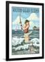 Hilton Head Island, South Carolina - Pinup Surfer Fishing-Lantern Press-Framed Art Print