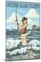 Hilton Head Island, South Carolina - Pinup Surfer Fishing-Lantern Press-Mounted Art Print