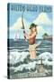 Hilton Head Island, South Carolina - Pinup Surfer Fishing-Lantern Press-Stretched Canvas